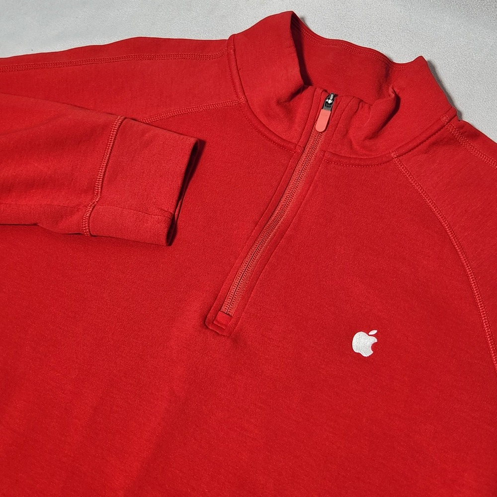 Apple Store Employee Red Quarter Zip Pullover Sweatshirt Mens XL Side Zip